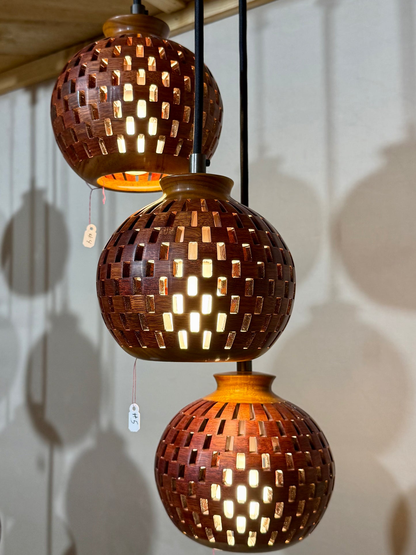 Bloodwood & Canary Three Pendant Cluster